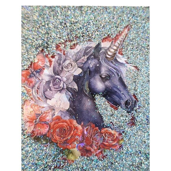 Unicorn-Themed Glitter Night Light With Red Roses & Sparkle Accents - Picture 2 of 10
